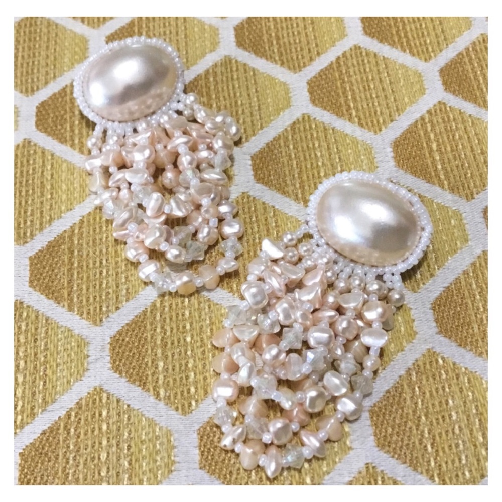 Antique White Handmade Mother of Pearl Studded Earrings